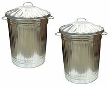 90L Galvanised Metal Rubbish /GARDEN/HOME/ KITCHEN/STORGE BINS PACK OF 2.