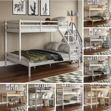 Bunk Bed Triple Sleeper Cabin Loft Bed Solid Wood Frame Desk Kids Childrens