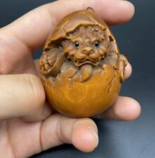 Vintage Japanese Netsuke Old Boxwood Carved  Eggshell Pixiu Statue Ornament