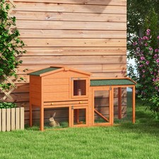 PawHut Rabbit Hutch, Guinea Pig Hutch 2 Tier w/ Run & Tray, Asphalt Roof