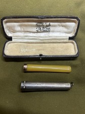 Vintage Cheroot Holder. Early 1900’s. Silver, gold and amber