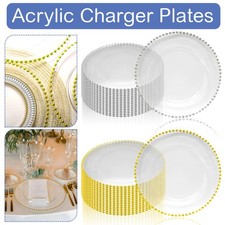 CLEAR PLASTIC ACRYLIC Dinner Elegant Charger Plates Beaded Rim 13" Wedding Party
