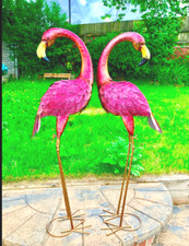 Hand Crafted Hand Paint Turn Neck Flamingo Decorative Garden Lawn Metal Decor