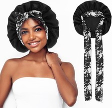 Ouligay Silk Hair Bonnet For Sleeping with Tie Band Women Satin Bonnet for Sleep