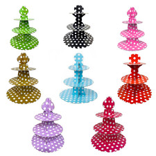 AEX Big Polka Dot Cake Stand 3-Tier Cardboard Display for Parties, Weddings