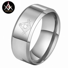Masonic Man Brushed Silver 8mm Stainless Steel Titanium Band Men Ring Freemason