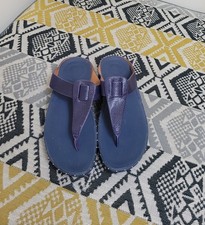 Worn Twice Navy Fitflop Isabelle Toe Post Leather Wedge Sandals size 4 EU 37 