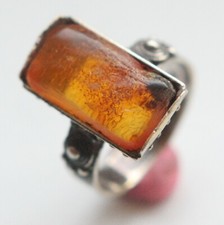 Vintage Silver Amber Baltic Cognac Finger Ring 4.3 gram 波羅的海琥珀
