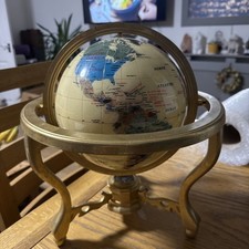 Vintage Mother Of Pearl Gem Stone 14”Globe World Map Lapis Lazuli Semi-Precious