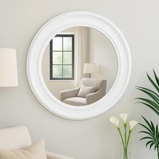 Large round white wall mirror
