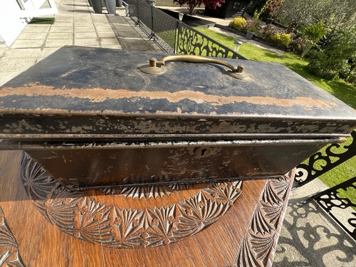 Antique cash box metal - box,