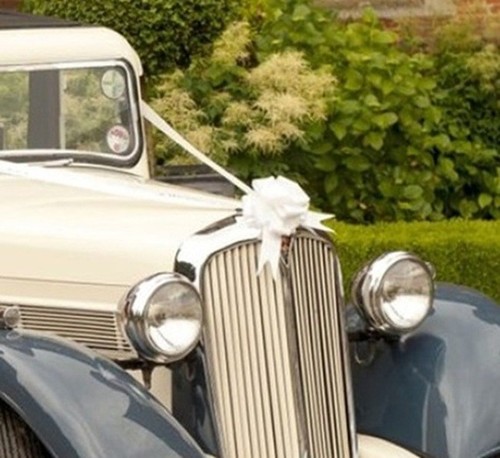 White wedding car - bows, &