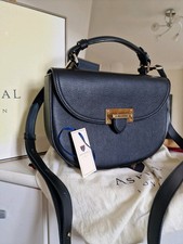 Aspinal of London Portobello Saddle Bag  Black Leather Gold Hardware With Box 