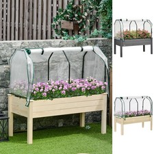 Raised Garden Bed Outdoor Elevated Wood Planter Box w/ PE Cover