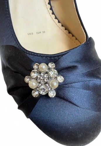 Navy satin heels pearl - navy, 6
