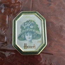 Vintage Harrods Tin: Millinery Styles Keepsake Box, Made in England