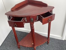 Retro Wood Corner Table Mahogany Shelves Unit Freestanding Vintage 30” High