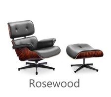 Genuine Italian Aniline Lounge chair with stool ottoman Black Leather Rosewood