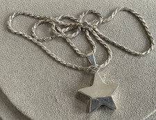 Heavy Vintage Solid Sterling Silver Star Pendant Necklace 24"