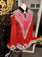 Irish Dance Solo Dress | Red & Pink | Age 12–14 | Crystal Covered | Feis Ready