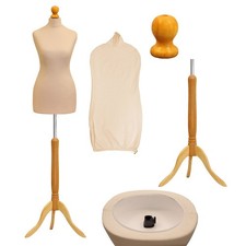 Female UK Size 10/12 Cream Dressmakers Mannequin with Light Wood Tripod Stand
