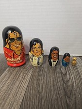 MICHAEL JACKSON RUSSIAN NESTING DOLL, 2009, 5 PIECES, 4 1/4"-3/4", HAND PAINTED!