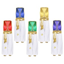 UK Kids Boys Arabian Prince Costume Sleeveless Waistcoat Vest and Pants Outfits
