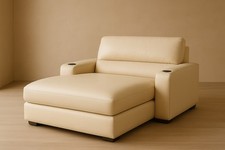 Cream Leather Sofa Chaise Cinema Chair with Cup Holders Living Room