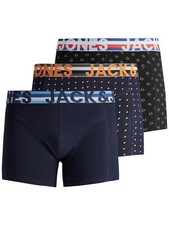 Jack & Jones Mens New 3 Pack Trunks Boxer Shorts Underwear Black Navy Patterned