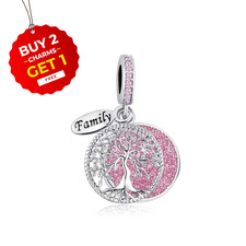 Sparkling Tree of Life Family Pink S925 Sterling Silver Bead Charm for Women