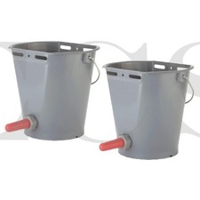 2x Calf Milk Feeding Bucket with Teat & Bracket Valve 8L Calves Feeder