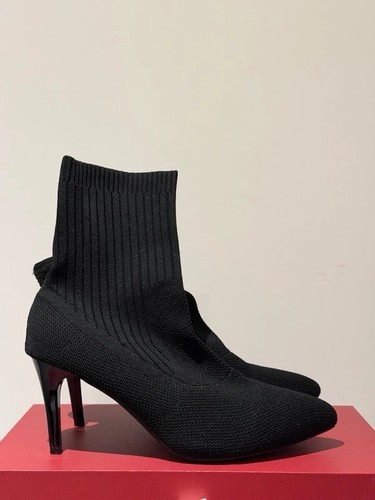 Black knit sock - black, boots