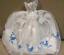 White Blue Flowers Embroidery for Sindy Dolls Wedding Ball Gown Dress UK Seller