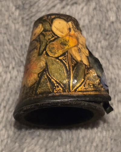 Vintage floral wooden thimble - vintage,