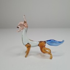 Handmade Murano Style Art Glass Fox Figurine – Blue Tail, Collectible Animal