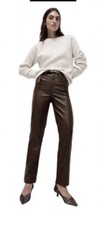 M&S Dark Chocolate Faux Leather Straight Leg Trousers Size 20Short BWTag RRP £35