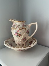 Vintage Large Wash Jug And Bowl Floral & Gilt Decoration