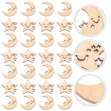  50PCS Children Handmade Materials Wooden Artware Cartoon Star Moon Shape