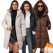 Ladies Warm Padded Jacket Women's Winter Long Parka Quilted Puffer Coat Hooded