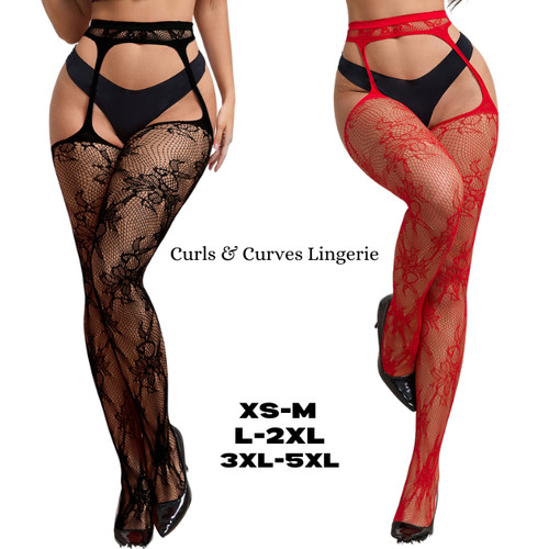 Black fishnet suspender - black,