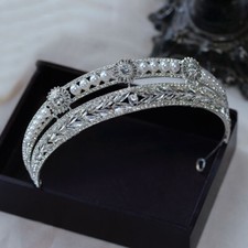 4cm Tall Crystal Pearl Tiara