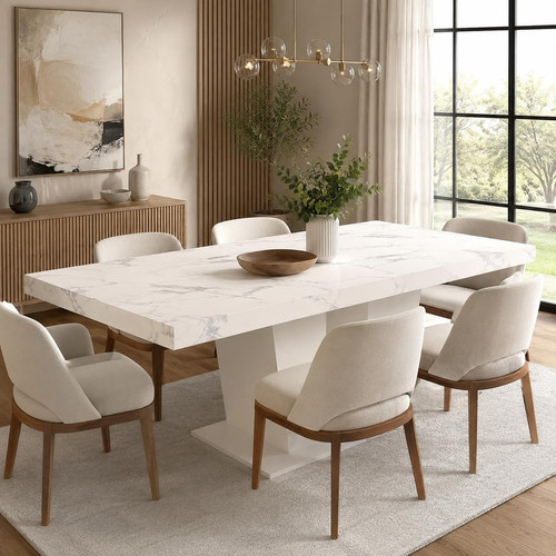Extendable white marble dining - extendable,