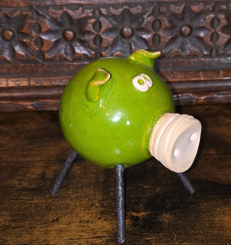 Green pottery ceramic pig - pottery,