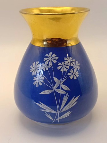 Vintage blue gold floral - blue,