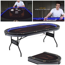 Poker Table 10 Player LED Texas Holdem Game Folding Casino Leg Cup Holders Metal