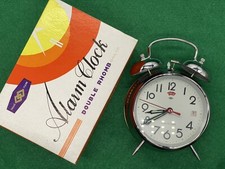 Vintage Double Rhomb Alarm Clock, Mechanical, Silver Color, Old Stock Brand New