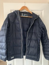 Ladies Trespass Padded Jacket with Hood Dark Blue Size L/14 Excellent Condition 
