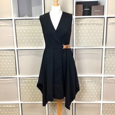 Sportmax Max Mara Dress Size 10 Black Sleeveless Asymmetric Hem Belted Full Zip