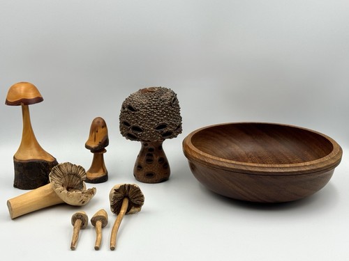 Hand carved mushrooms teak - mushrooms, on