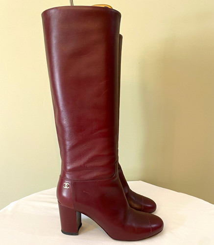 Chanel burgundy leather knee - burgundy,